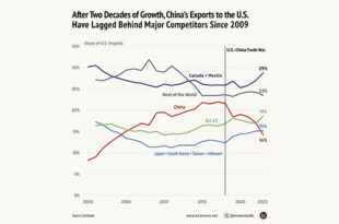 کاهش سهم چین از واردات آمریکا 310x205 - سقوط چین از صدر واردات آمریکا: رقبای جدید در صحنه | +اینفوگرافیک